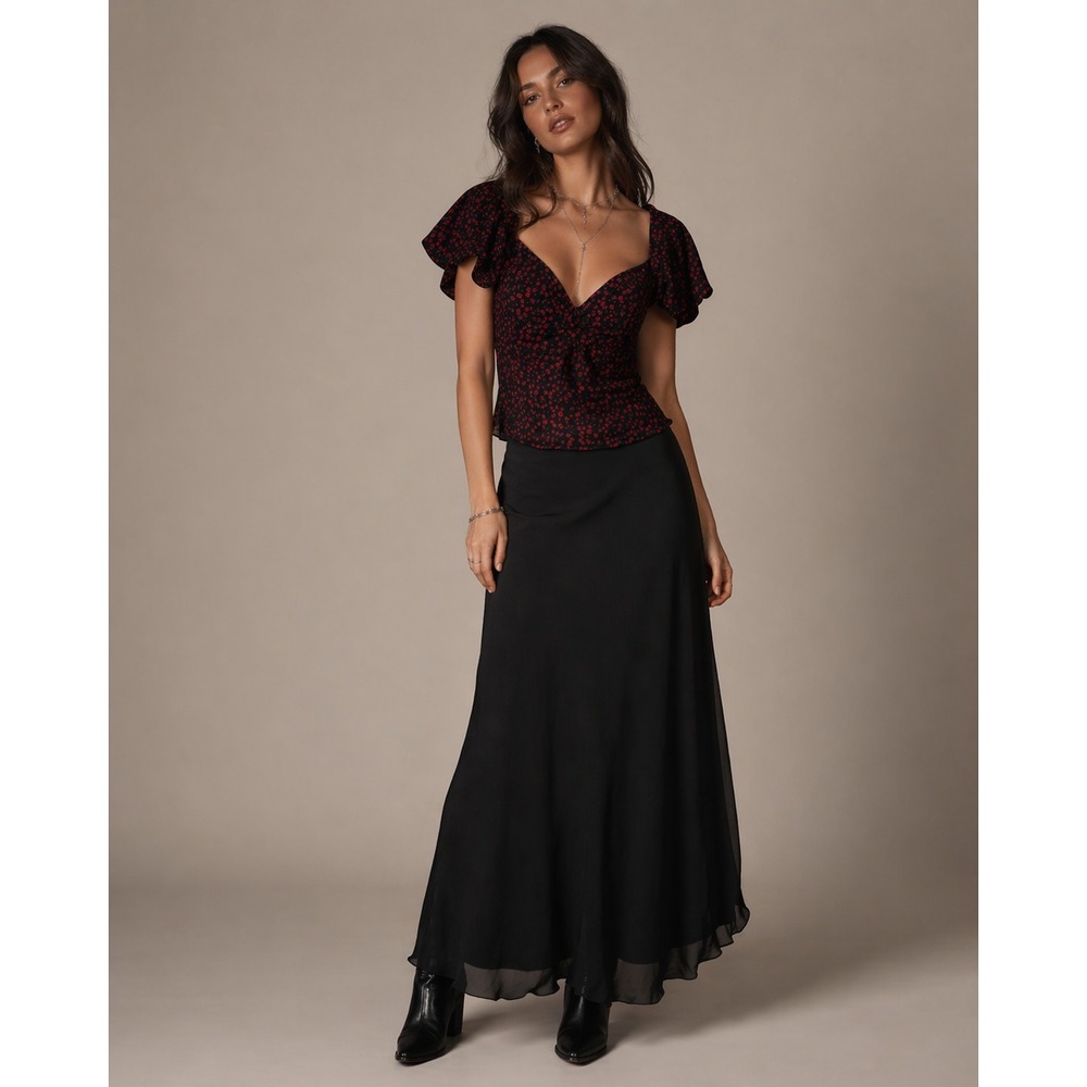 Y2K etophe studios Whimsigoth Romantic Babydoll Top Womens Small Black Red‎